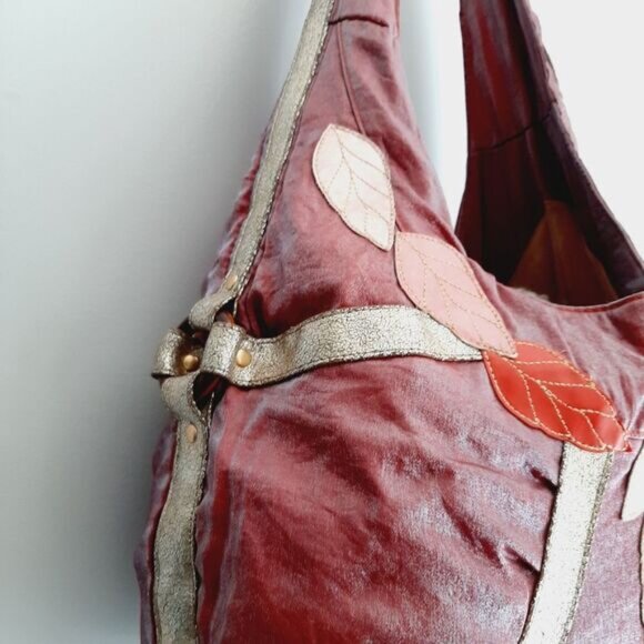 LOOP Boho Crossbody Hobo Leaf Applique Purse Shoulder Bag Mauve - Picture 9 of 15